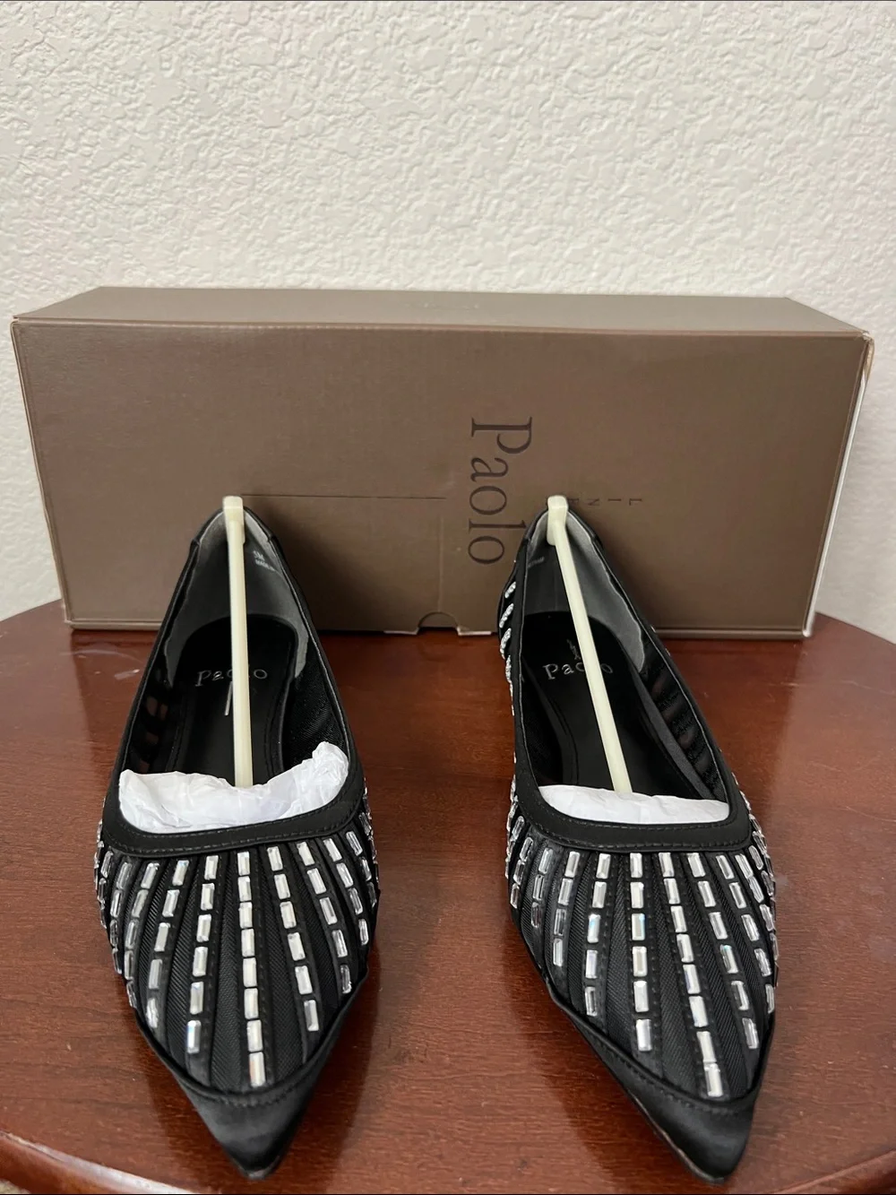 Linea Paolo Noelle Black Satin Crystal Embellished Flat Dress Shoe Size 5